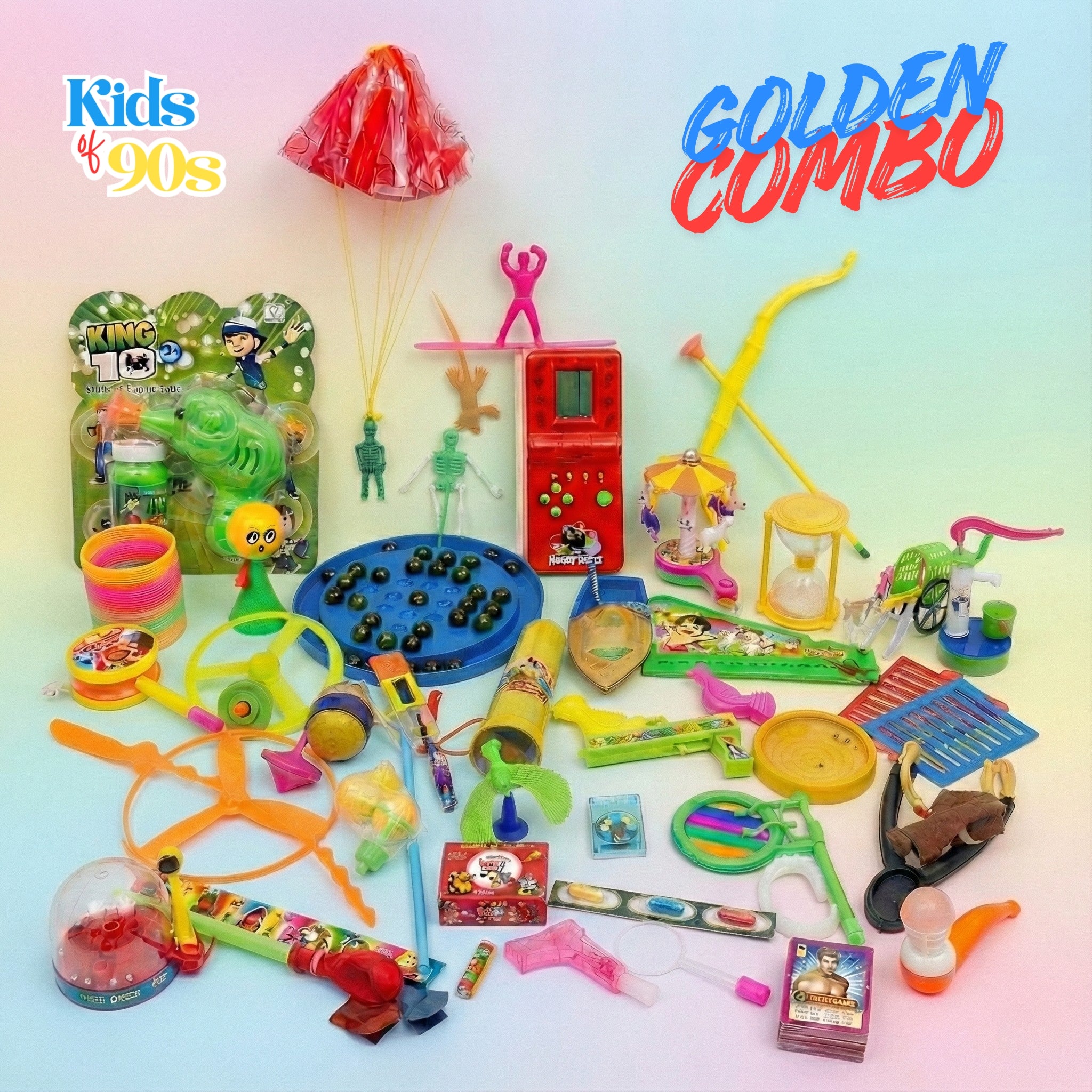 Kidsof90s Golden Combo – 44 Classic 90s Toys (35 Toys + 9 FREE) | Mega Nostalgia Gift Pack for Kids & Parents