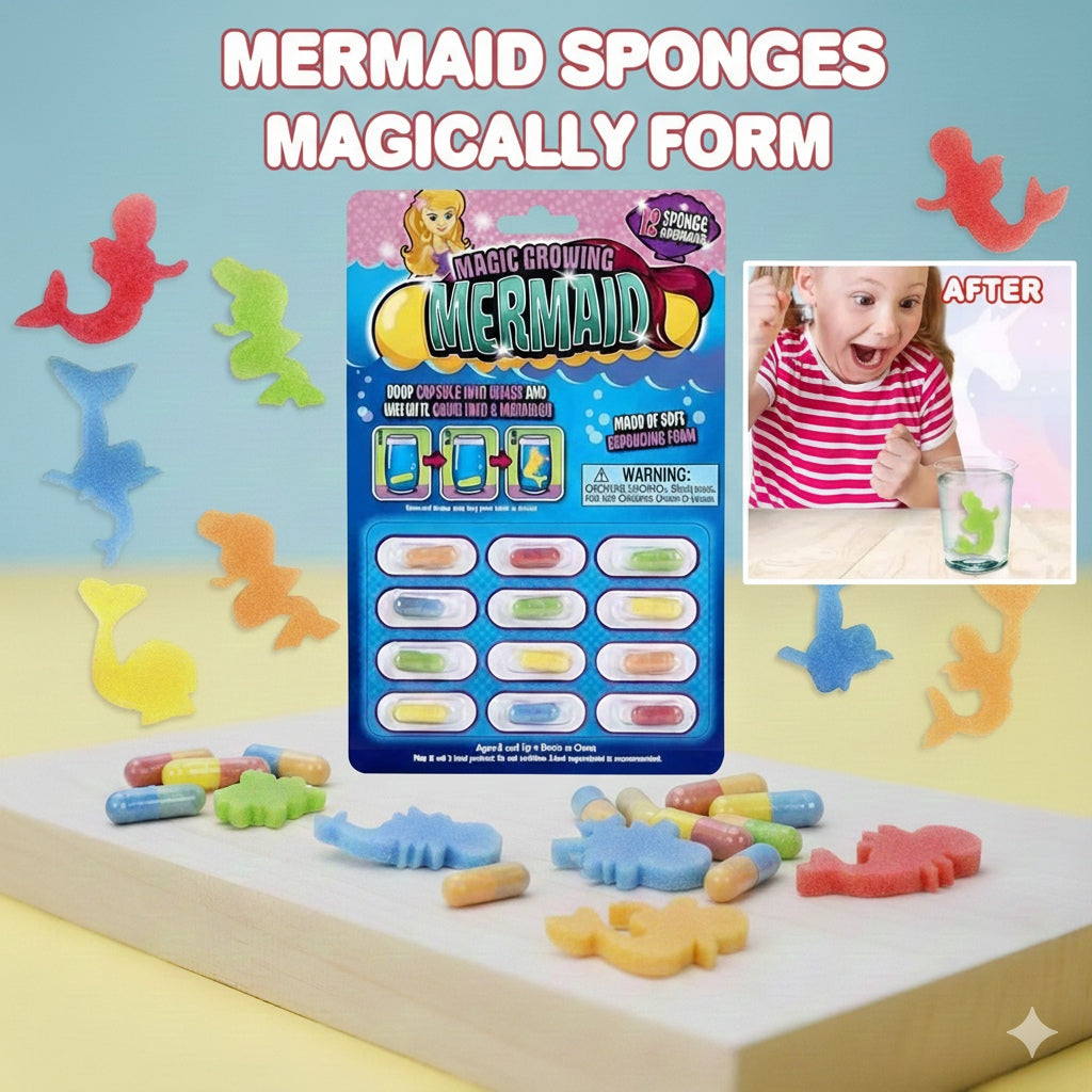 Magic Growing Capsules (Mermaid Shapes) – 90s Nostalgia Toy for Kids | Expanding Sponge Capsules | Fun Learning Bath Toy | Kids of 90s (FULL SHEET)