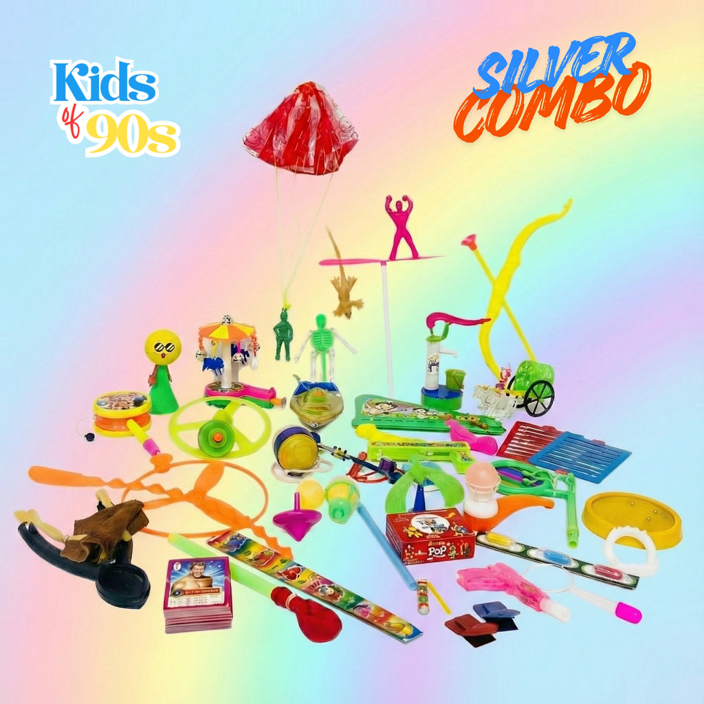 Kidsof90s Silver Combo – 38 Classic 90s Toys (30 Toys + 8 FREE) | Best Value Nostalgia Toy Pack for Kids