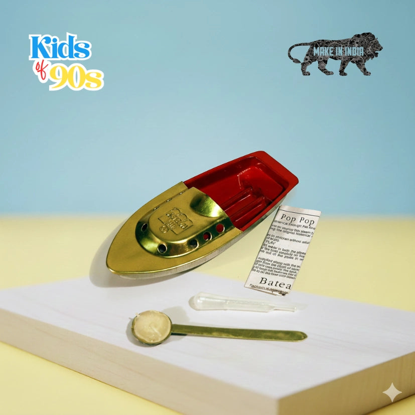 Pop Pop Steam Boat (PACK OF 2) Classic Indian Nostalgic Tin Water Toy Free Candle & Dropper Powered by Flame