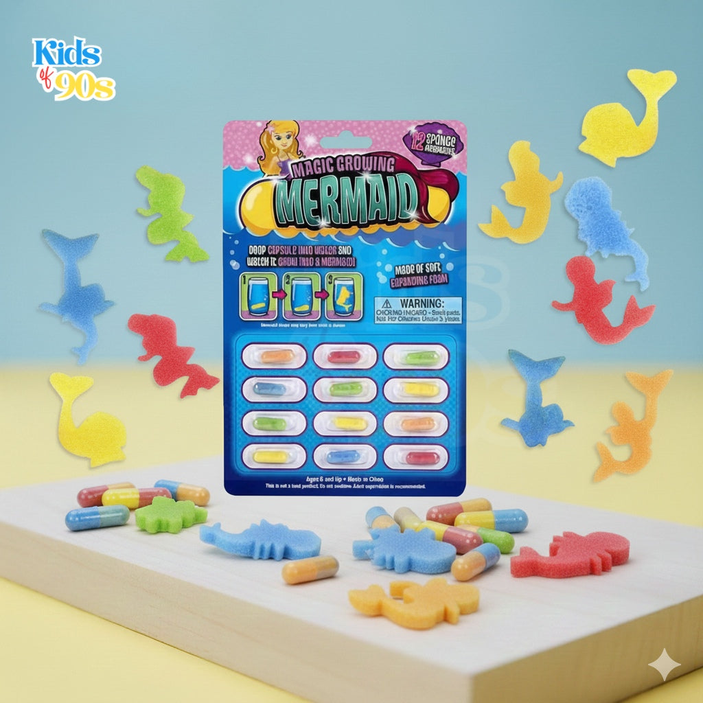 Magic Growing Capsules (Mermaid Shapes) – 90s Nostalgia Toy for Kids | Expanding Sponge Capsules | Fun Learning Bath Toy | Kids of 90s (FULL SHEET)