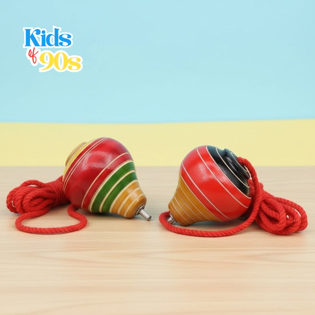Wooden Spinning Top (Lattu/Bambaram) – Classic 90s Rope-Spin Toy | Retro Handcrafted Toy for Kids | Kids of 90s