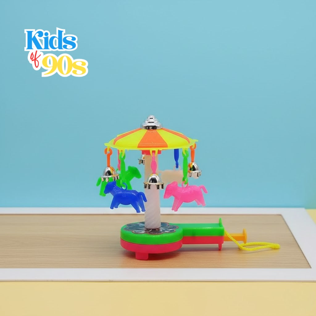 Classic 90s Carousel Horse Toy – Retro Merry-Go-Round Spinner | Wind-Up Rotating Toy for Kids | Kids of 90s