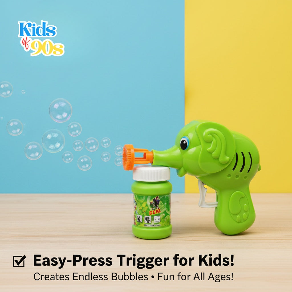 Elephant Bubble Gun for Kids – Easy-Press Trigger, Endless Bubbles, Safe & Fun Toy | kidsof90s