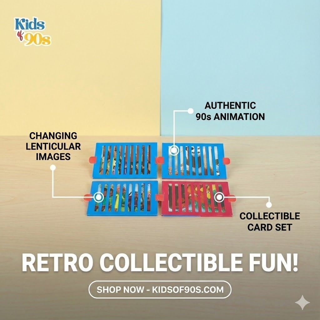 90s 3D Lenticular Card – Retro Flip Animation Collectible | Changing Images & Nostalgic Fun | kidsof90s (4pcs)