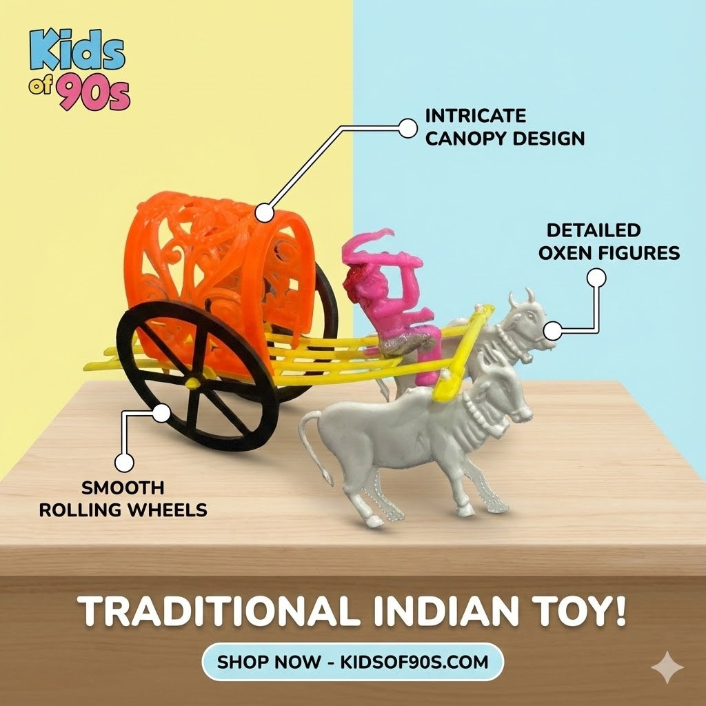 Traditional Indian Bullock Cart Toy – Classic 90s Village Playset | Detailed Oxen & Rolling Wheels | kidsof90s